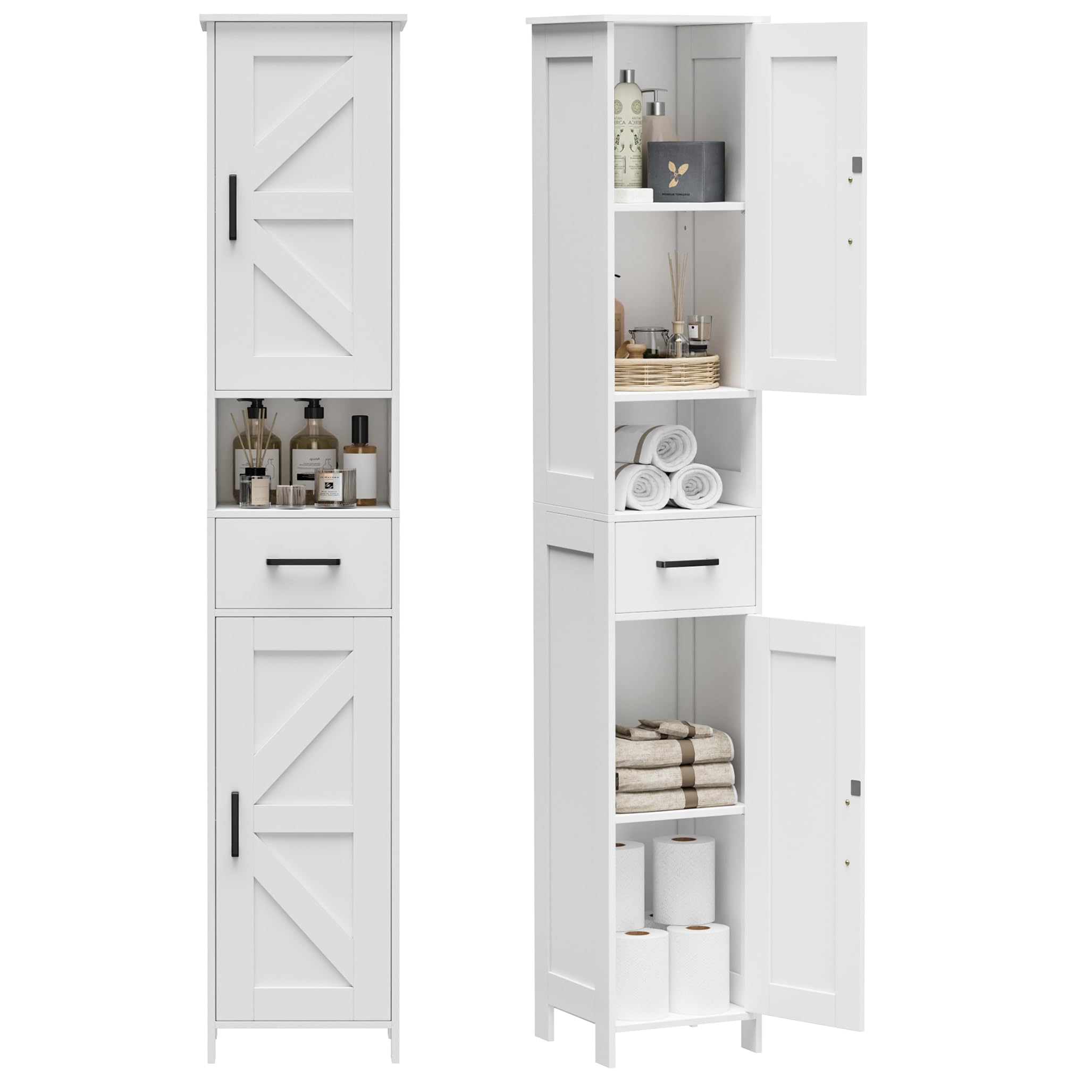 Homhedy 67inch tall cabinet front view shows compact vertical storage.