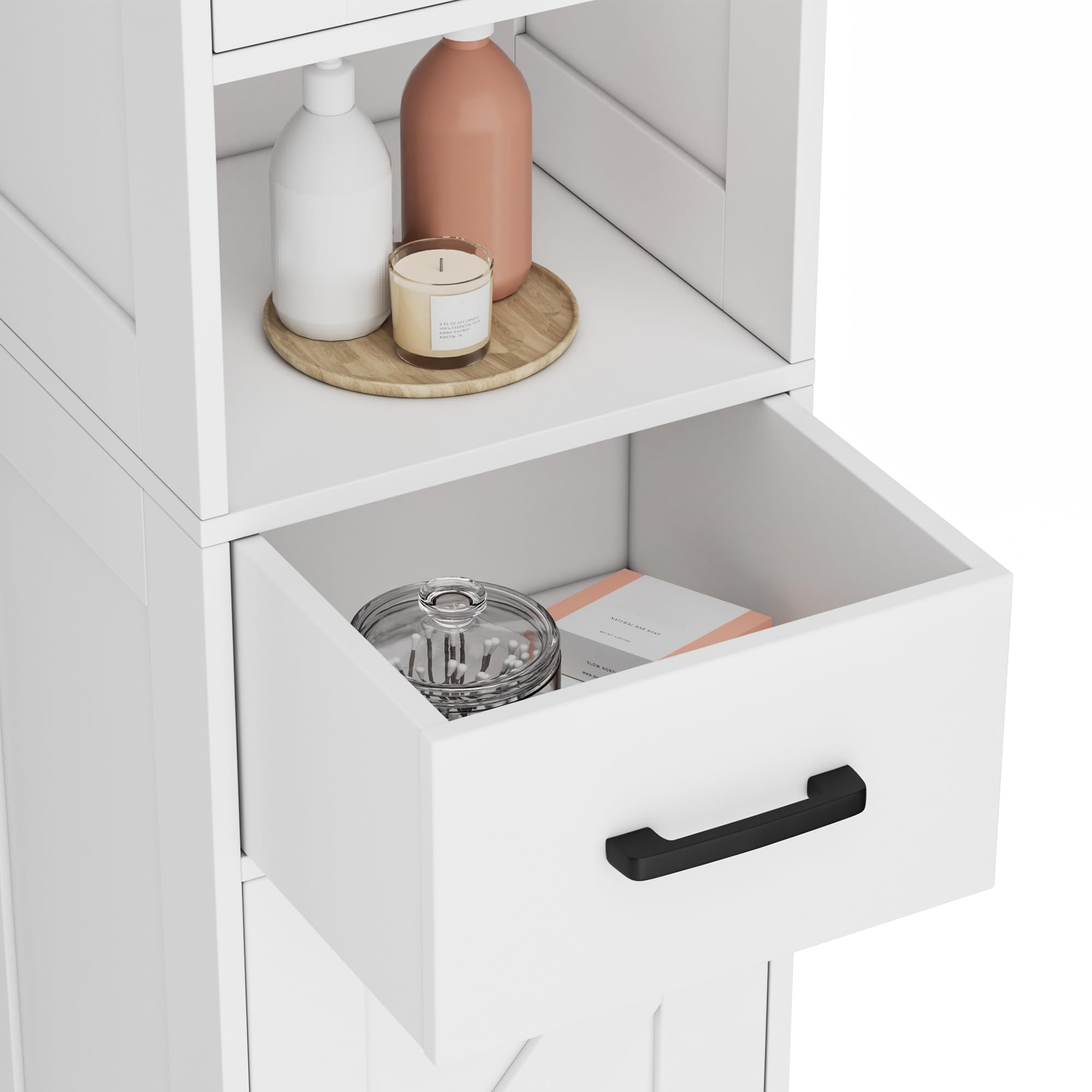Homhedy 67inch tall cabinet slim design saves floor space.