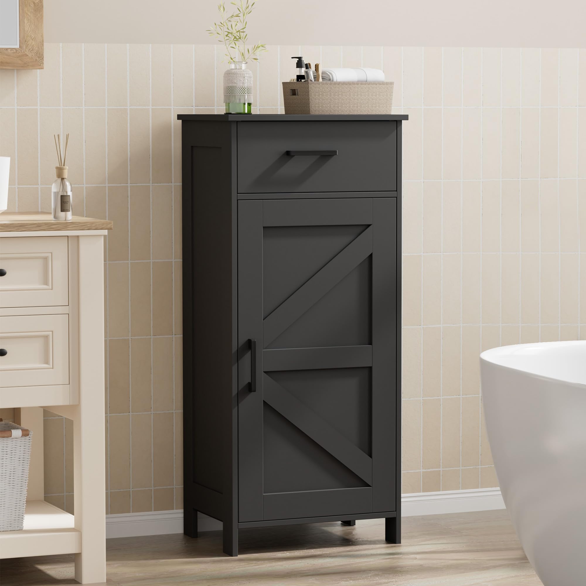 Homhedy black finish cabinet complements modern bathrooms and home entryways.