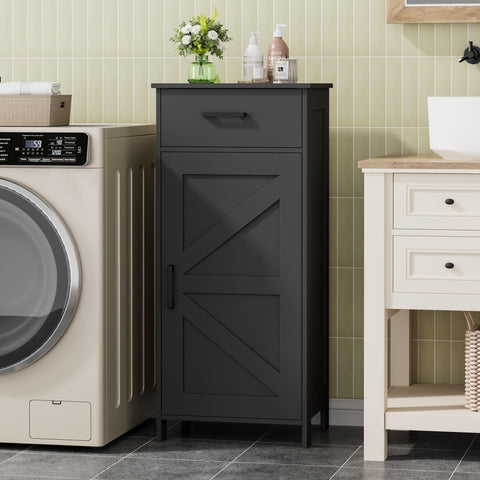 Homhedy bathroom cabinet front view shows space-saving corner design in black.