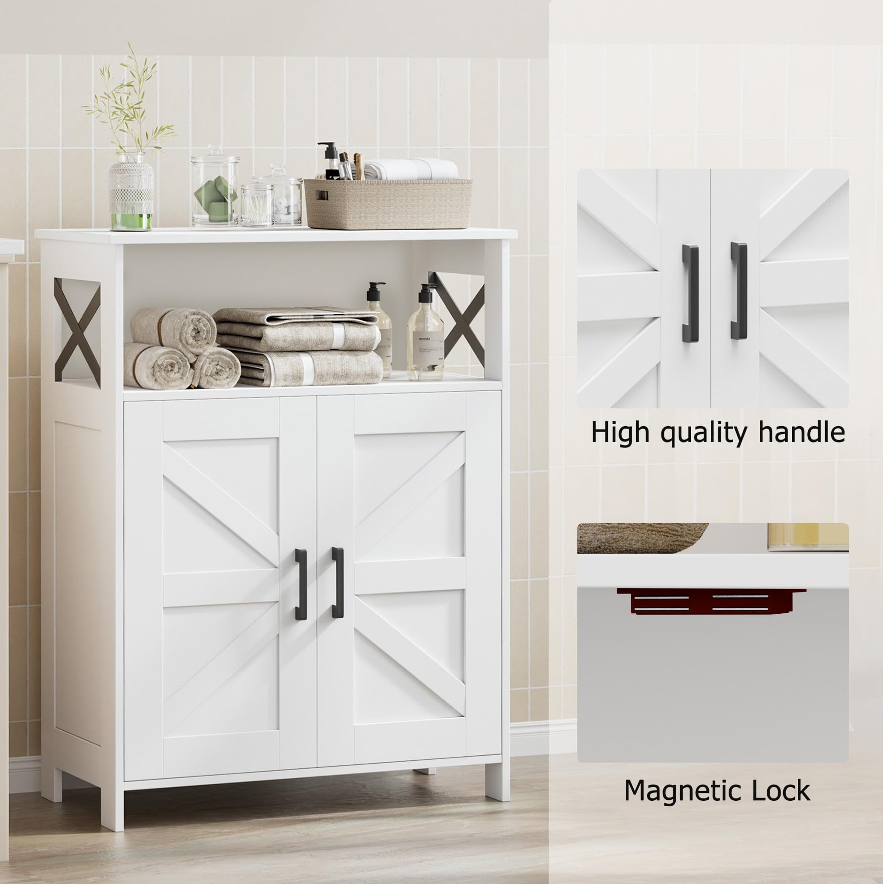 Homhedy cabinet with magnetic door for easy opening and closing.