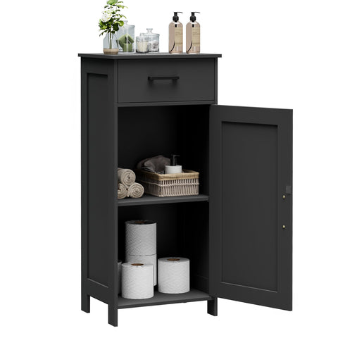 Homhedy cabinet side view highlights corner placement maximizing bathroom storage efficiency.