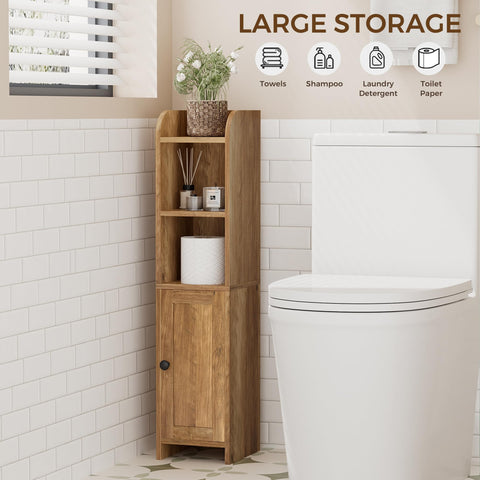Homhedy cabinet includes two toilet paper compartments beside the toilet.