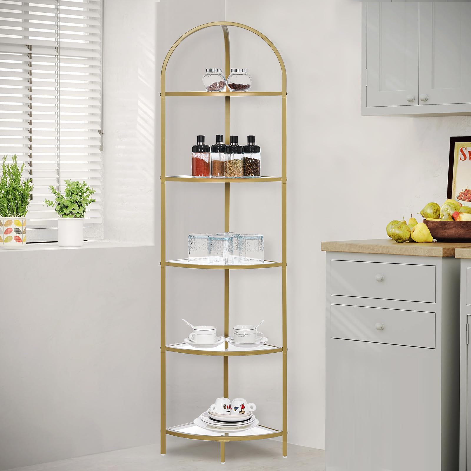 Homhedy corner bookshelf saves space in living room and beyond.