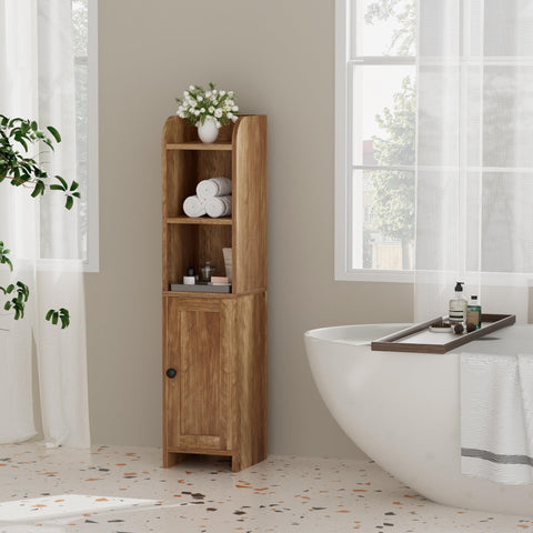 Homhedy corner storage fits neatly into a bathroom corner for space efficiency.