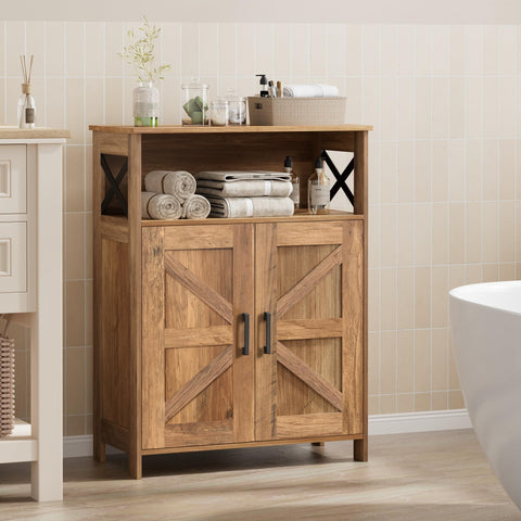 Homhedy cabinet with barn doors adds rustic charm