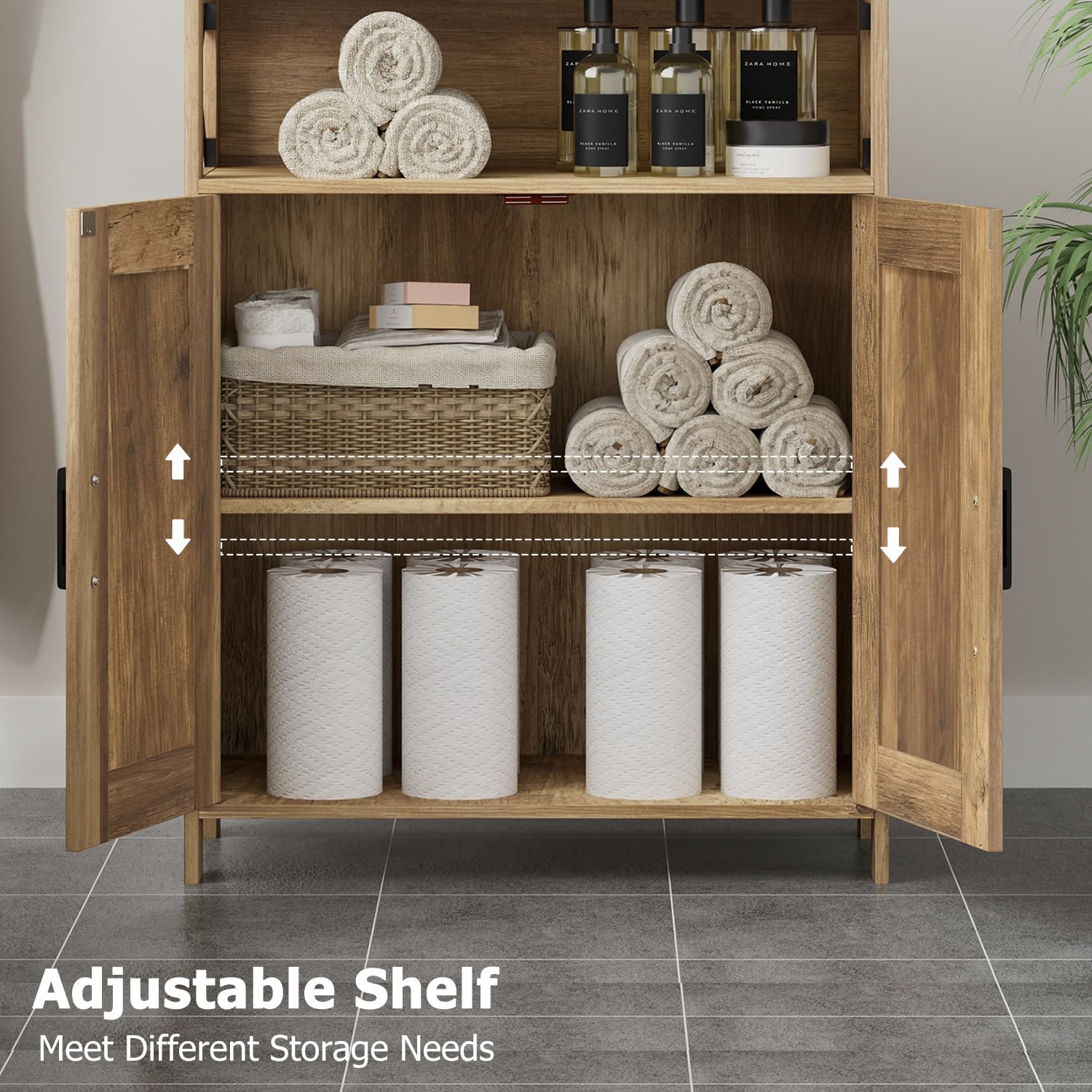 Rustic walnut finish with black metal crossbar details