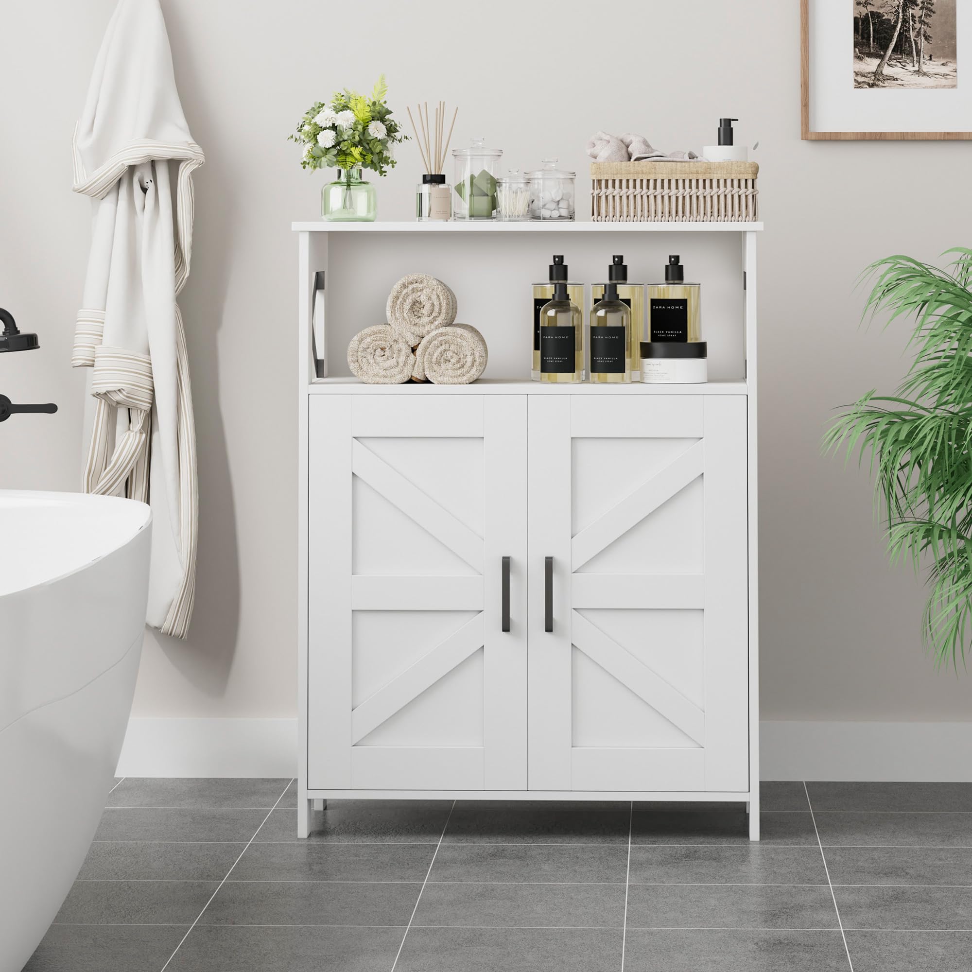 Homhedy barn doors cabinet for hidden, tidy storage.