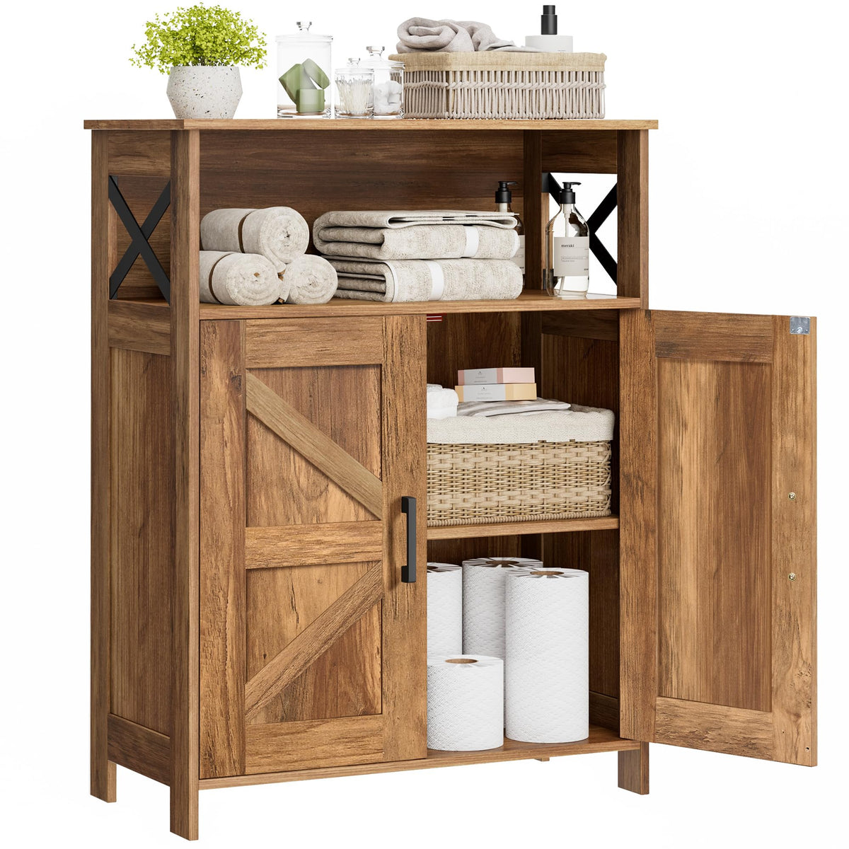 Homhedy farmhouse cabinet open space for towels and toiletries