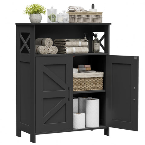 Homhedy farmhouse cabinet with two doors for organized bathroom storage.