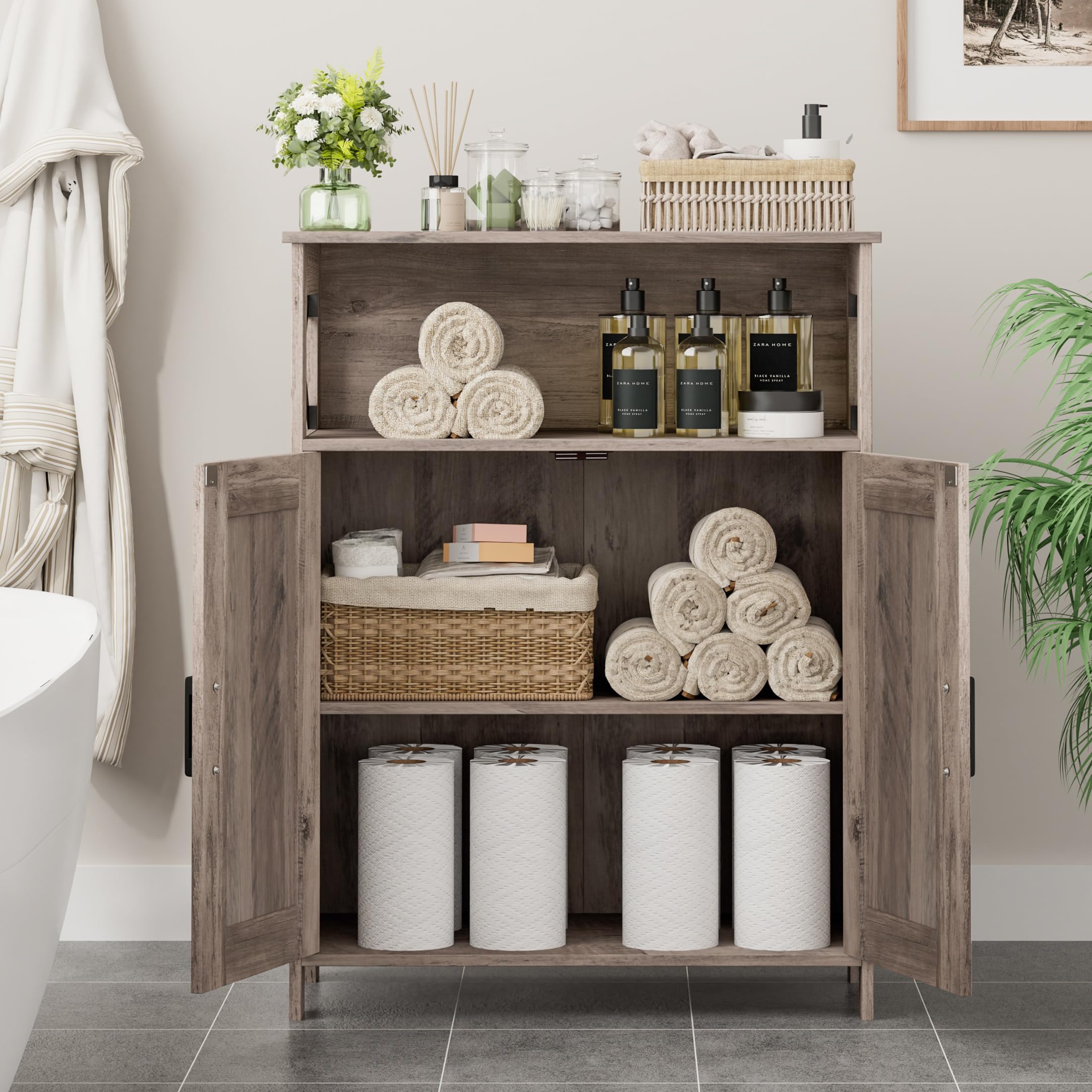 Homhedy greige finish cabinet blending with any decor style