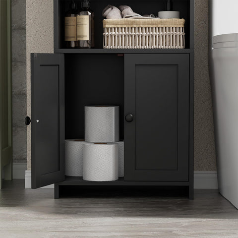 Homhedy cabinet black finish brings contemporary bathroom style.