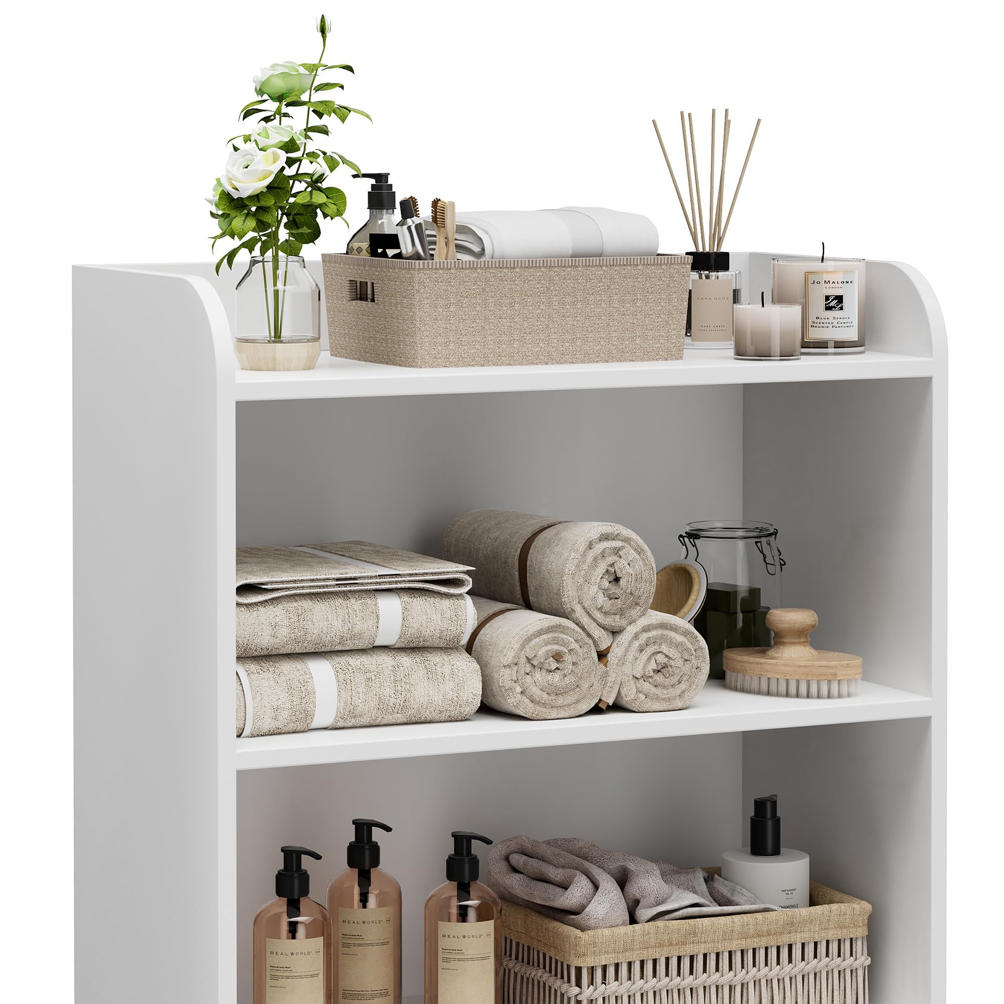Homhedy cabinet bottom cabinet disguises spare toilet paper.