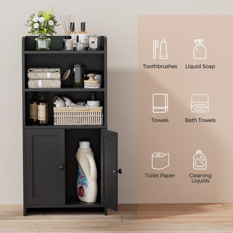 Homhedy cabinet bottom hidden storage hides spare toilet paper.