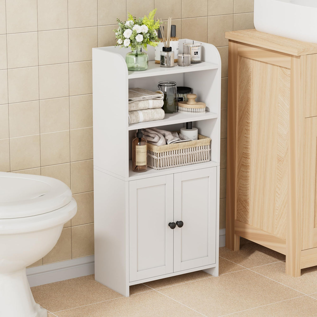 Homhedy small bathroom storage cabinet front view for tight spaces.