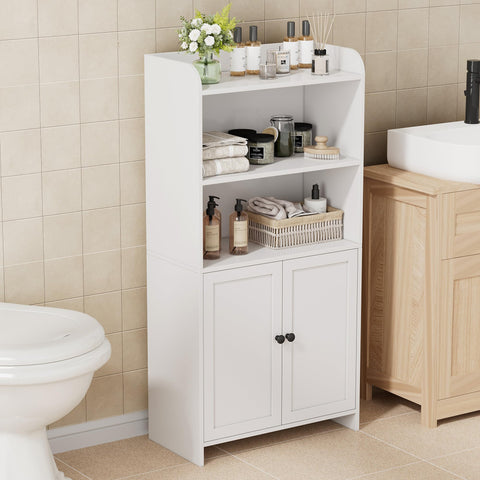Homhedy storage cabinet front view, slim fit beside the toilet for towels.