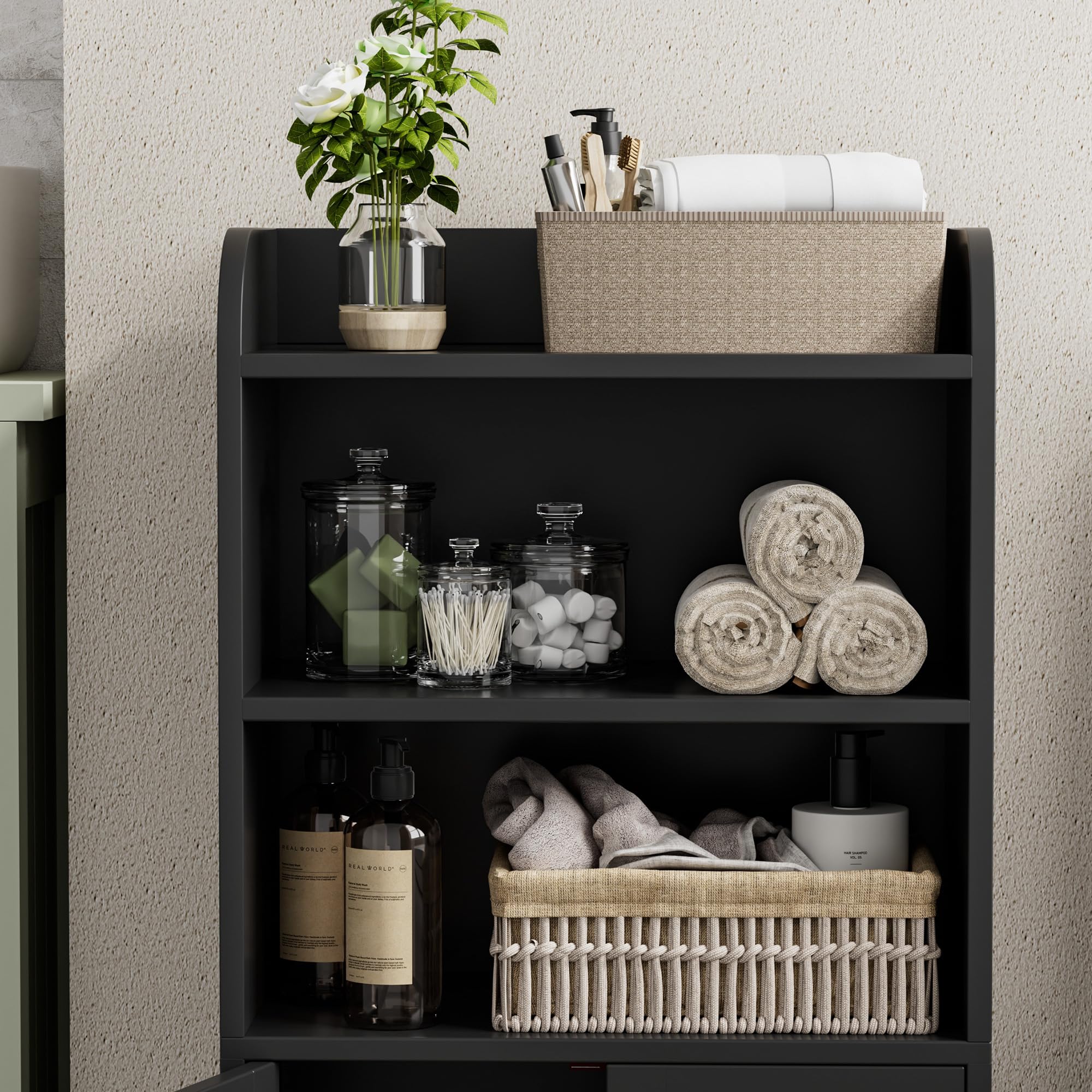 Homhedy cabinet magnetic door provides smooth operation.