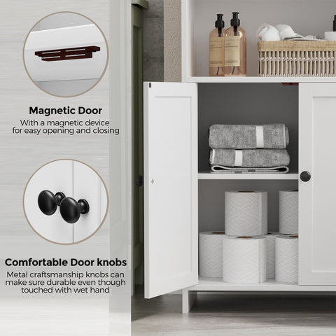 Homhedy cabinet middle shelf accessible for daily toiletries.