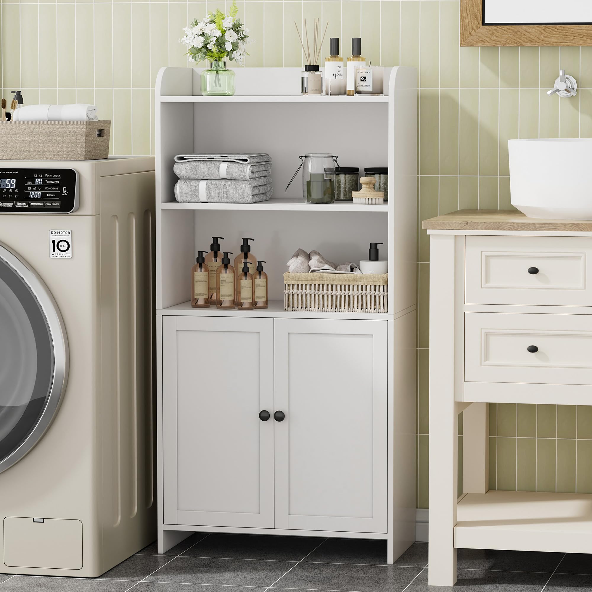 Homhedy cabinet side view highlighting compact footprint for tight spaces.
