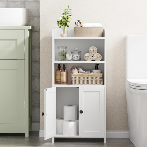 Homhedy cabinet white finish complements many bathrooms.