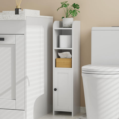 Homhedy small bathroom corner cabinet with door and shelves for organized storage.