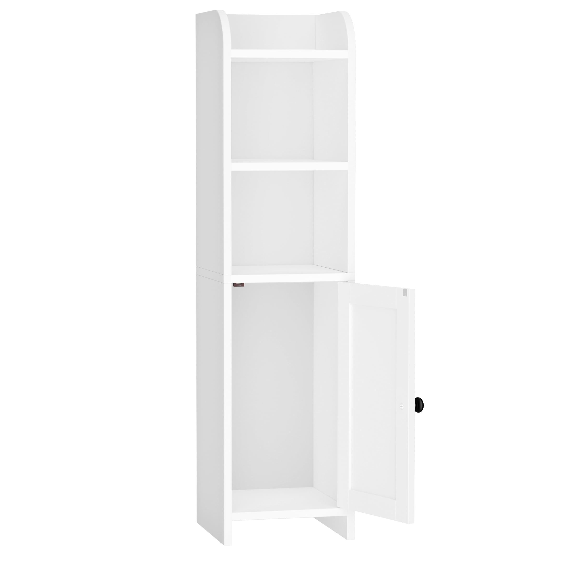 Homhedy white corner-fit design optimizes space beside the toilet.