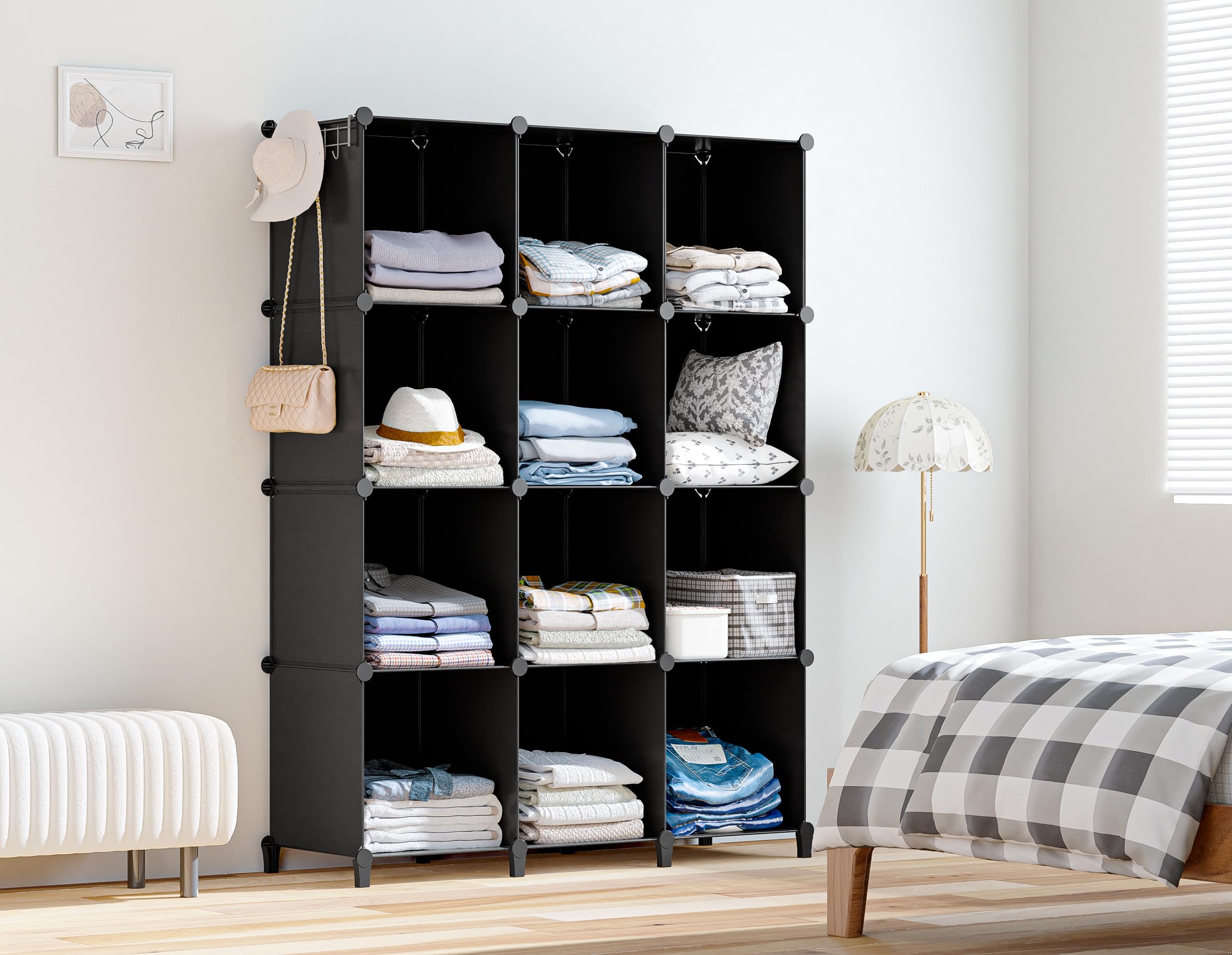 HOMIDEC 12-cube organizer side view highlights compact footprint for small rooms.