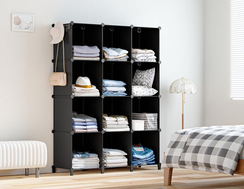 HOMIDEC 12-cube organizer side view highlights compact footprint for small rooms.