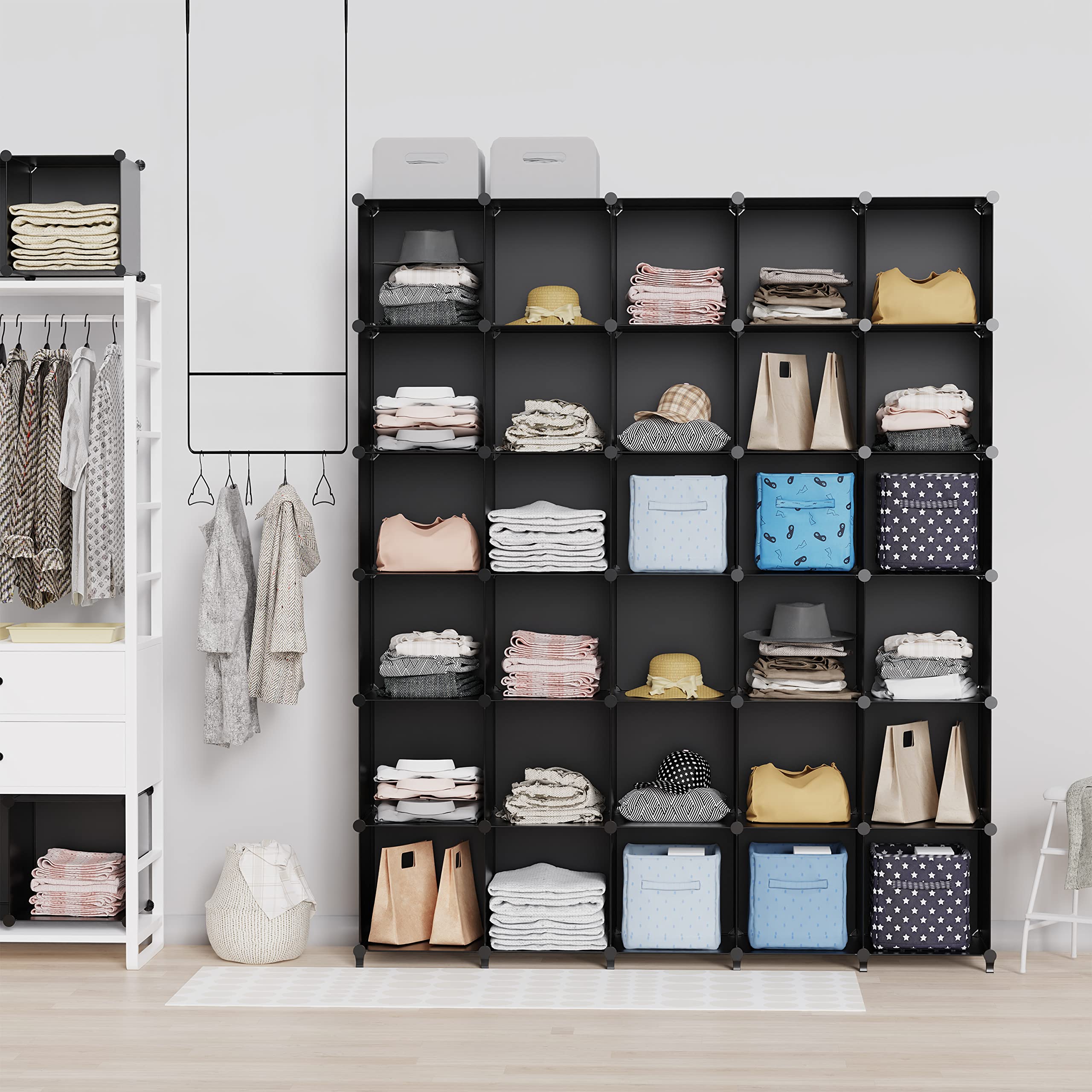 HOMIDEC 16-cube black side view highlighting modular panels for flexible layouts