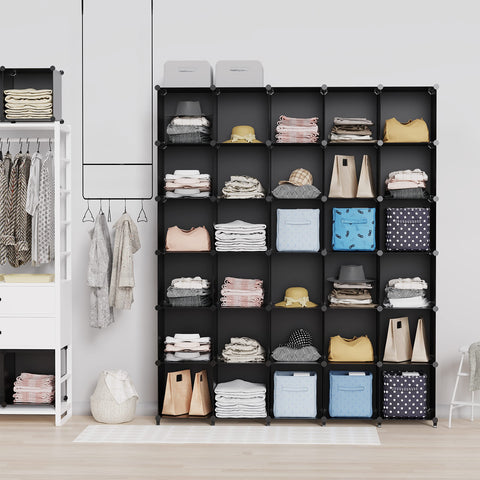 HOMIDEC 16-cube black side view highlighting modular panels for flexible layouts