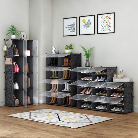 HOMIDEC 32-pair capacity demonstrates space-efficient footwear storage.