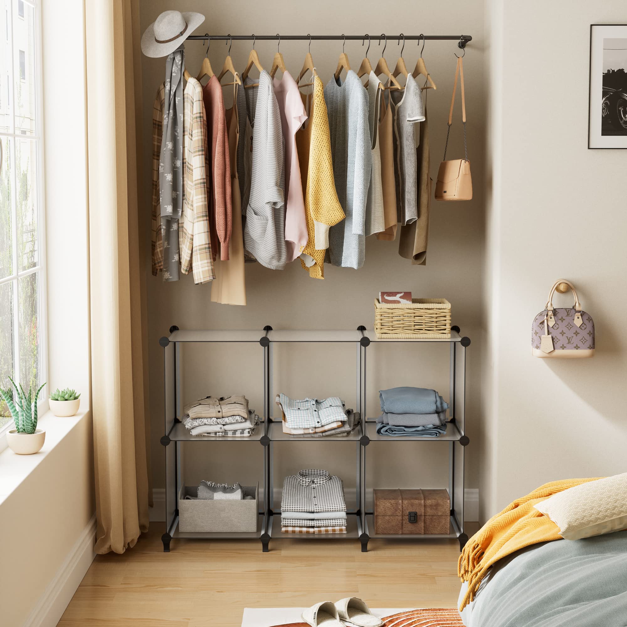 HOMIDEC 6-Cube storage unit built shows sturdy metal frame and lockable connectors