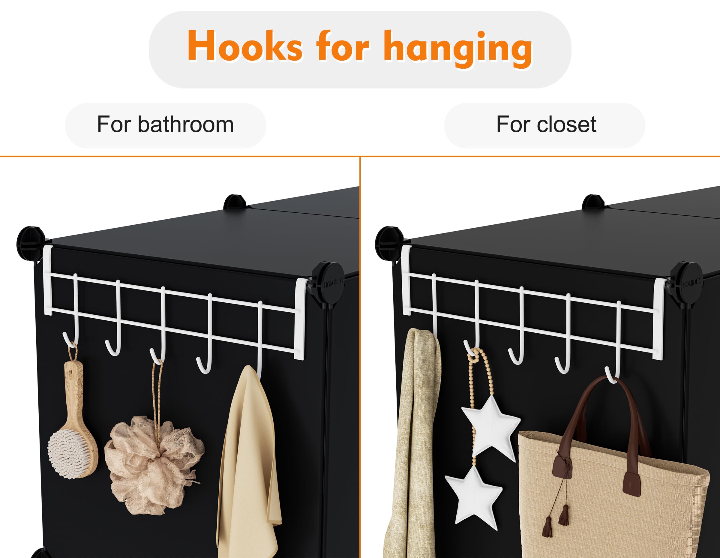 HOMIDEC 6-Cube with fabric bins for quick access and tidy storage.