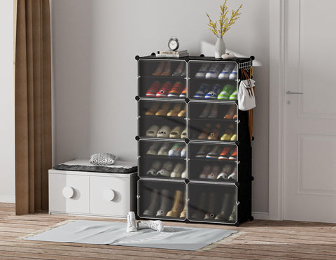 HOMIDEC 8-tier shoe rack side view shows sturdy frame in use.