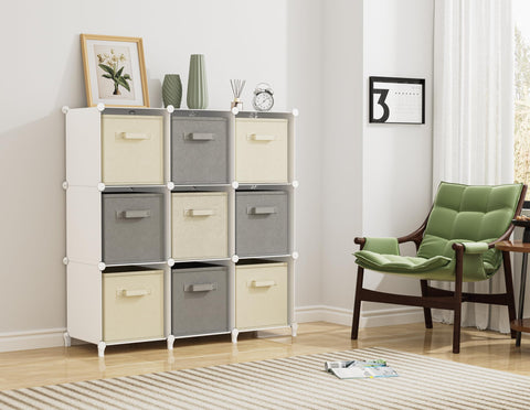 HOMIDEC 9-Cube white shelving blends with modern living room decor.