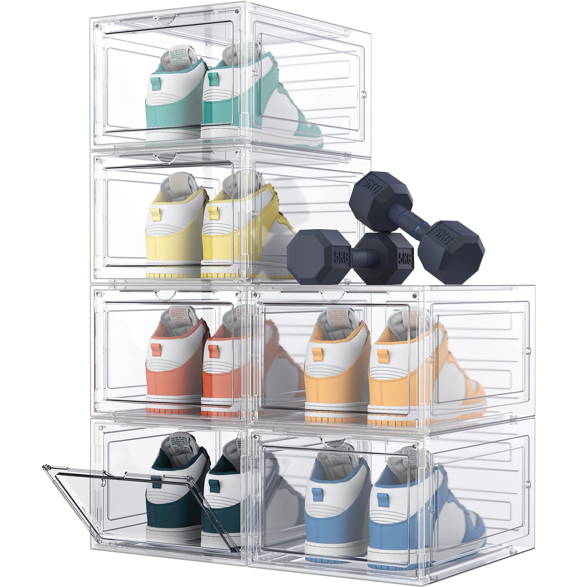 HOMIDEC clear shoe storage box front view shows easy access