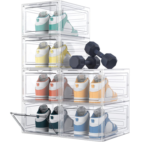 HOMIDEC clear shoe storage box front view shows easy access