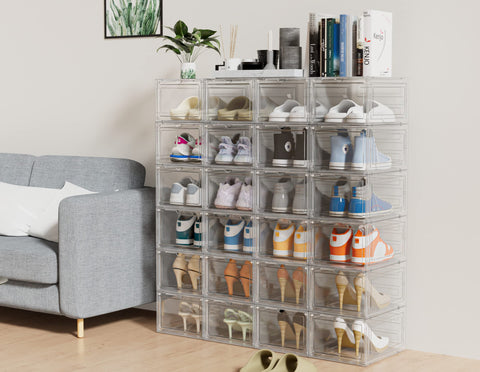 HOMIDEC clear shoe storage boxes with lids ready for daily use