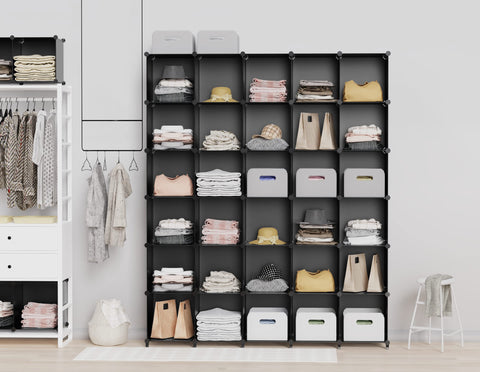 HOMIDEC closet organizer filled with folded shirts, saving space in a bedroom