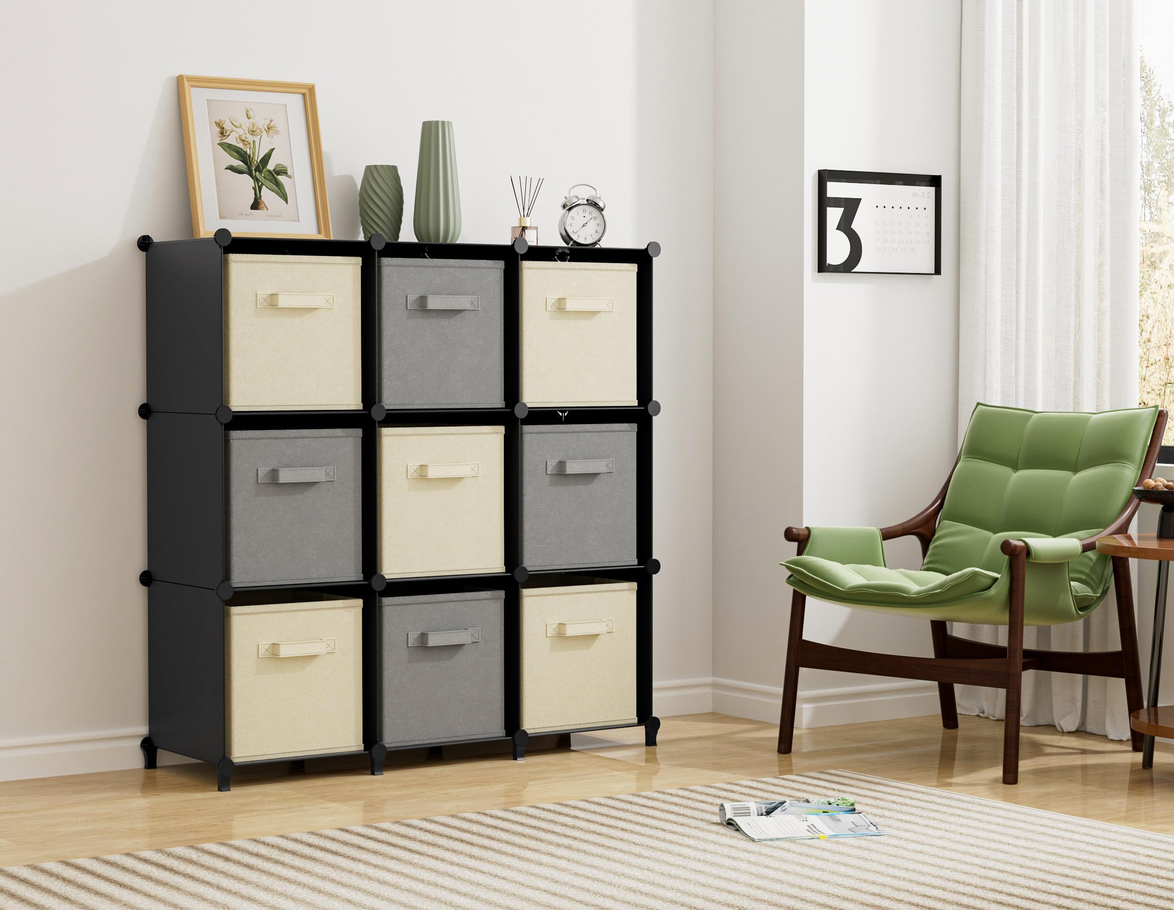 HOMIDEC 9-cube unit locks securely for stable shelf formation