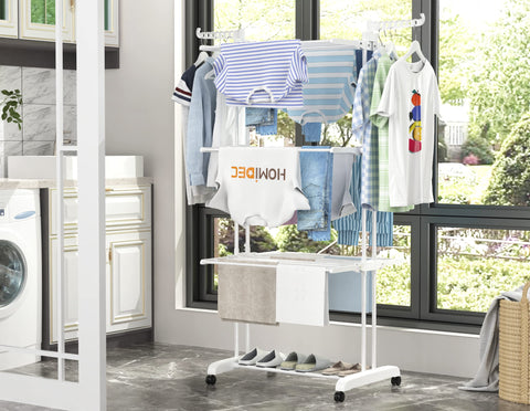 Rack outdoors with towels drying on HOMIDEC drying rack