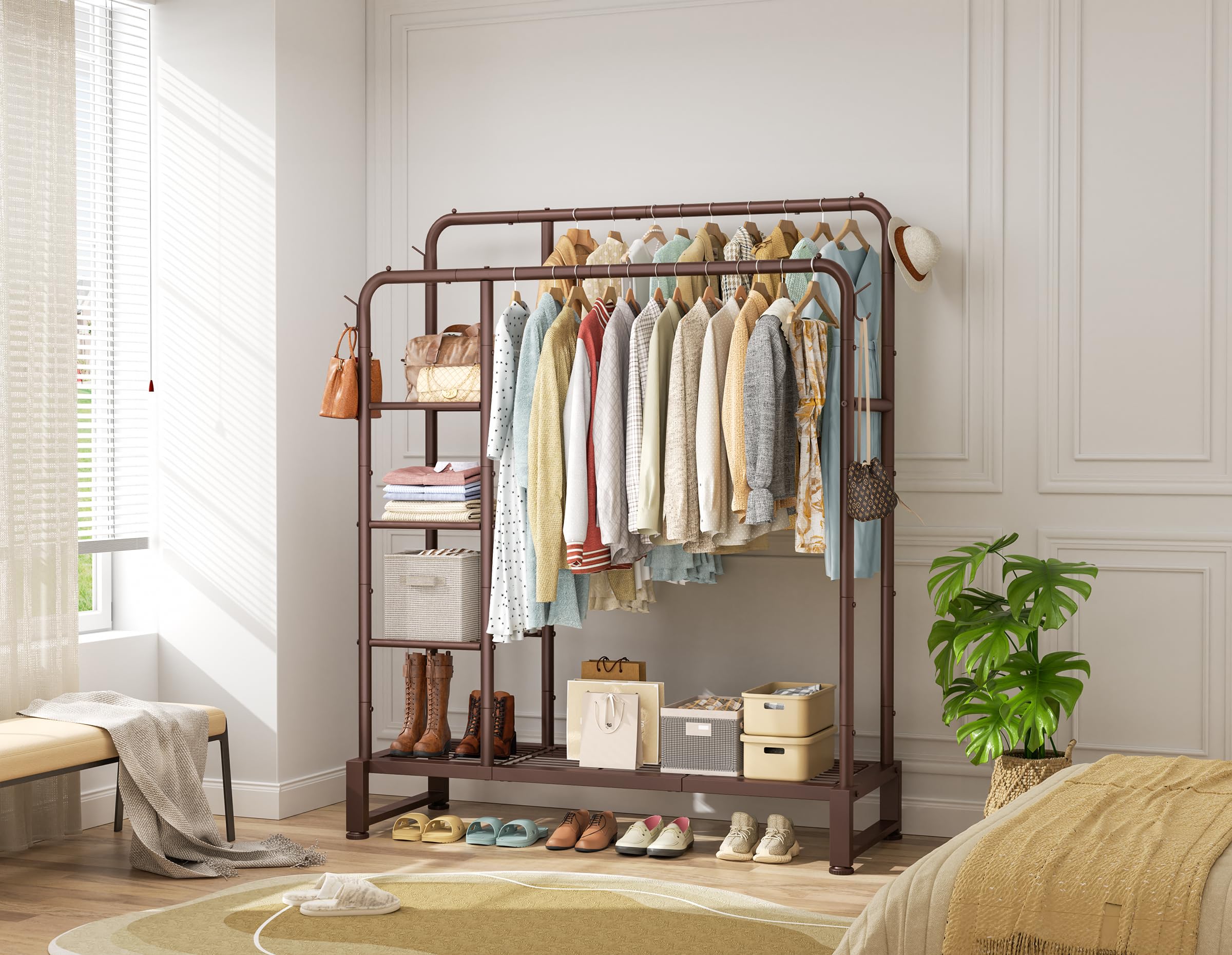 HOMIDEC clothes rack 4-tier shelves for versatile storage.