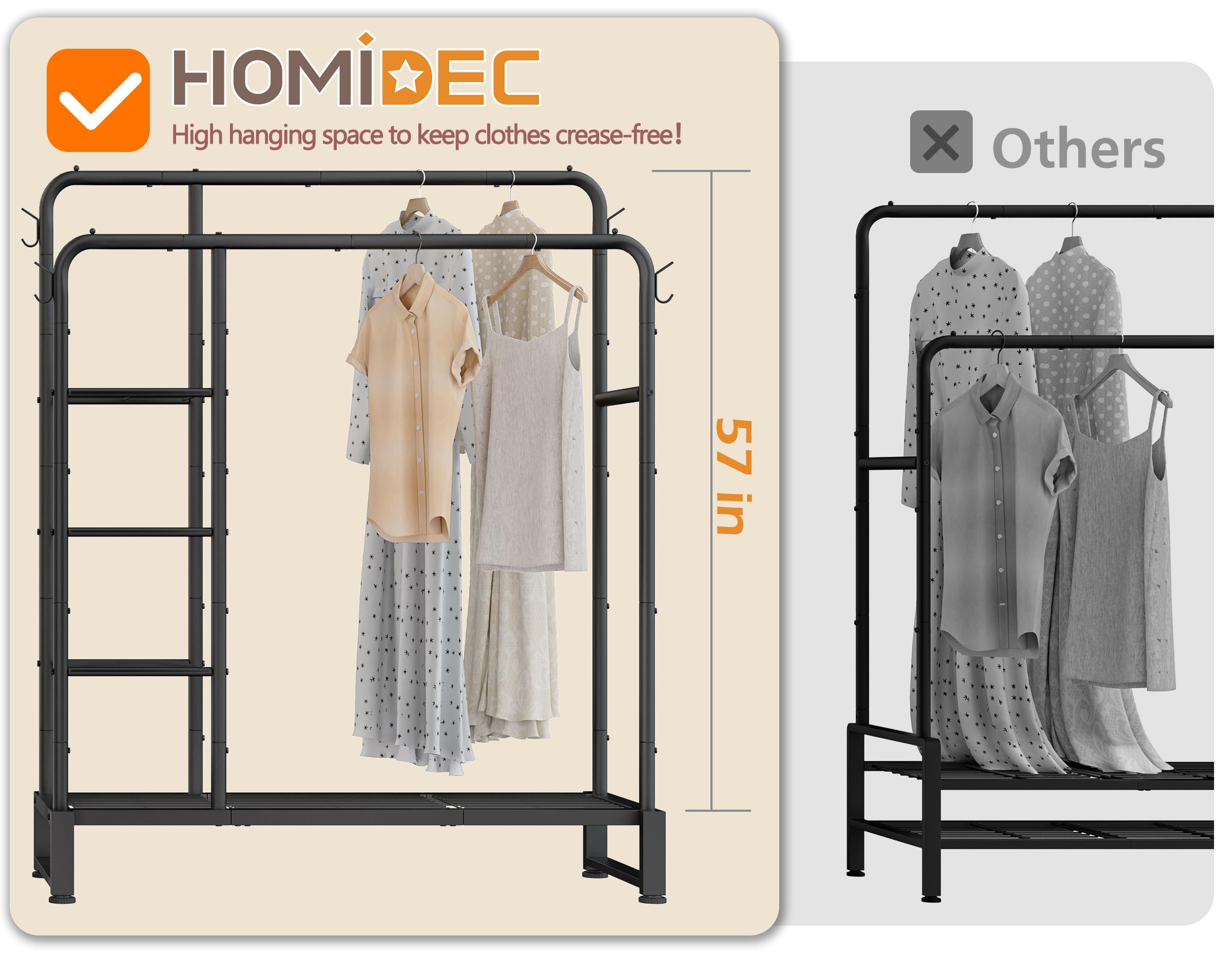 HOMIDEC clothes rack easy assembly with included tools in the package.