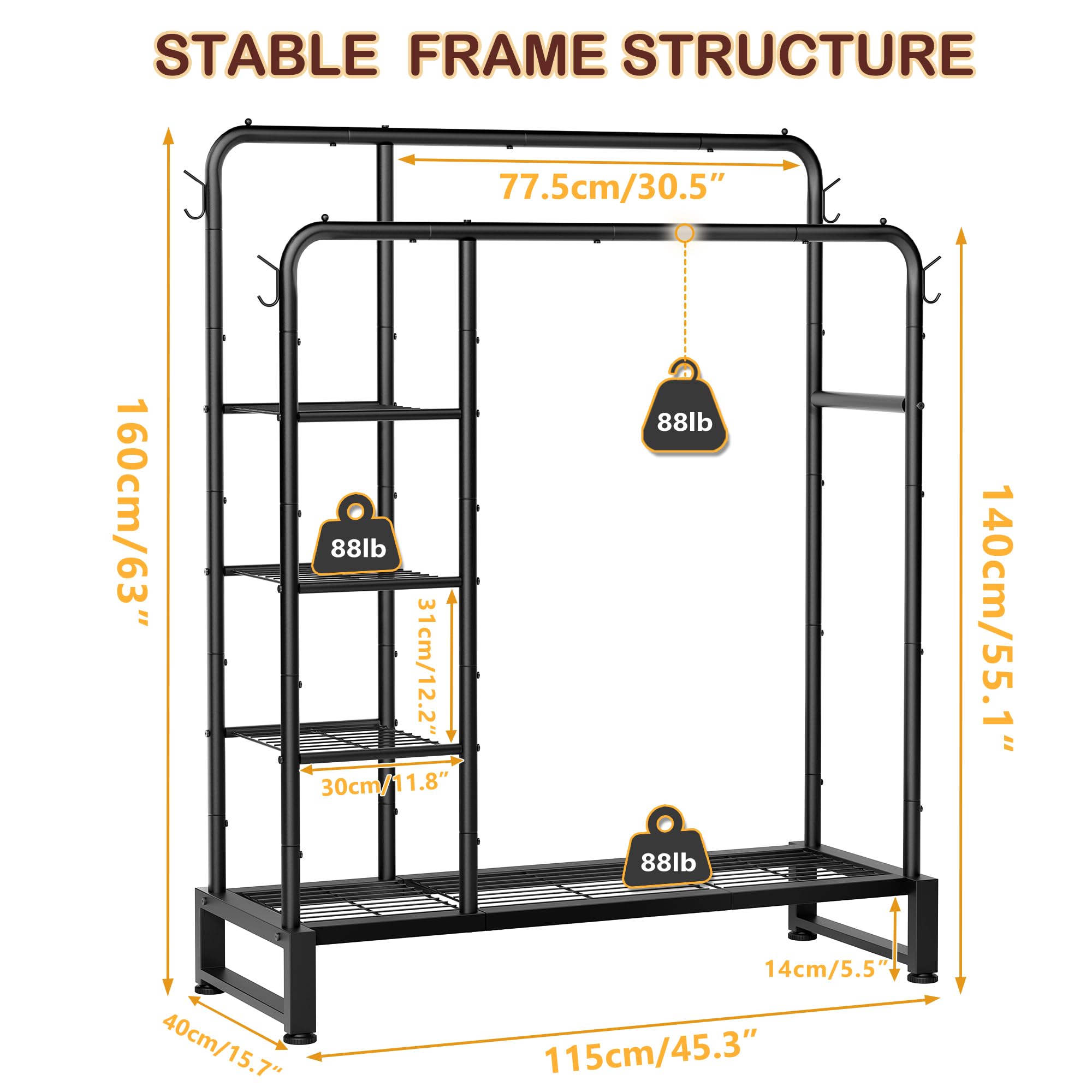 HOMIDEC clothes rack heavy-duty design demonstrates high load-bearing capacity.