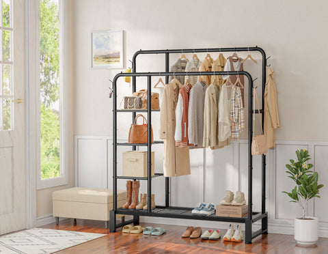 HOMIDEC clothes rack stability test illustrating balanced, durable construction.