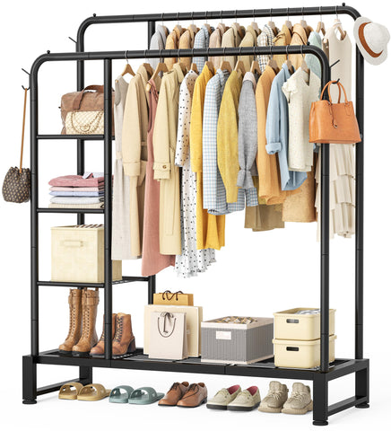 HOMIDEC double rods clothes rack assembled view with sturdy frame and spacious hanging area.