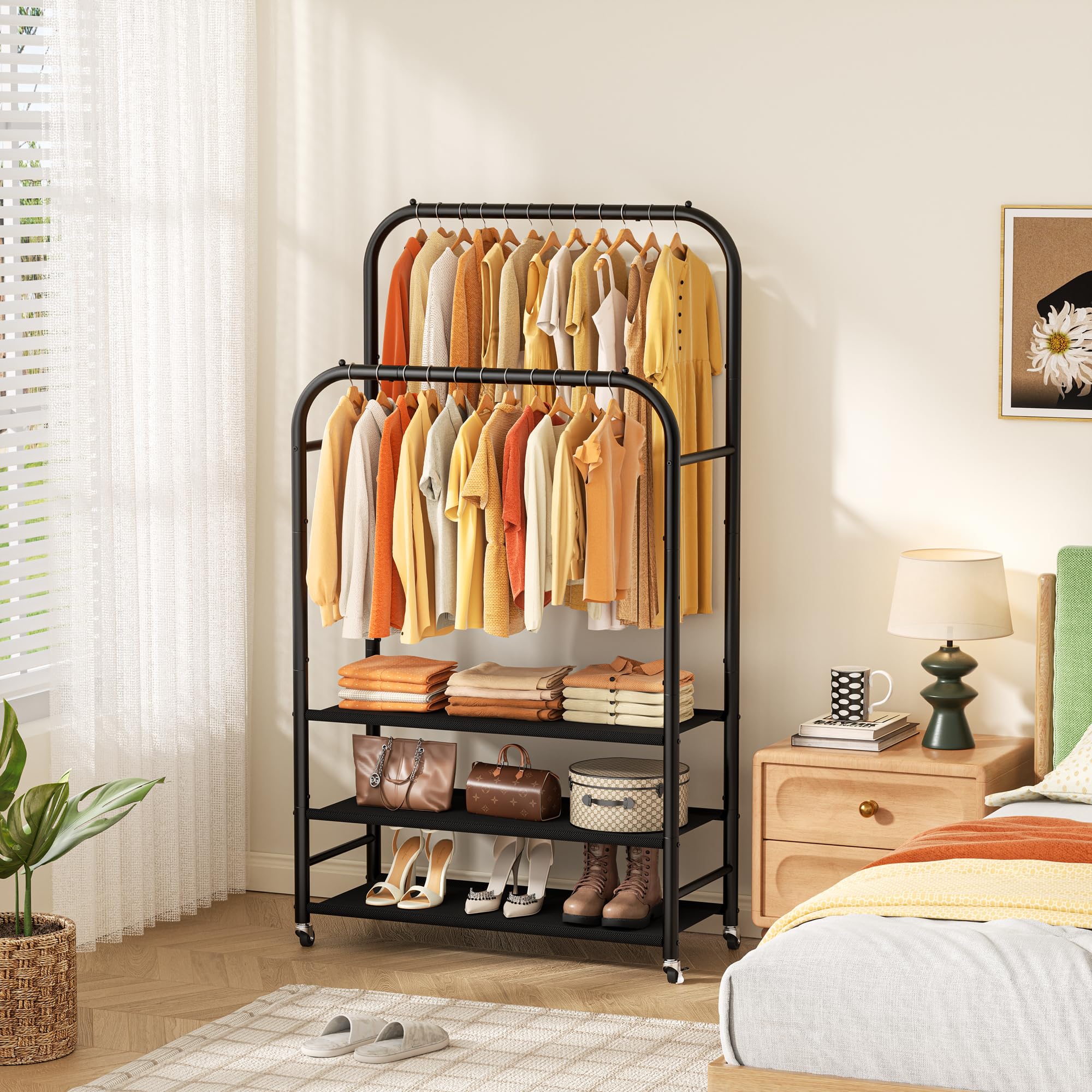 HOMIDEC rack with dustproof shelves keeps folded items organized