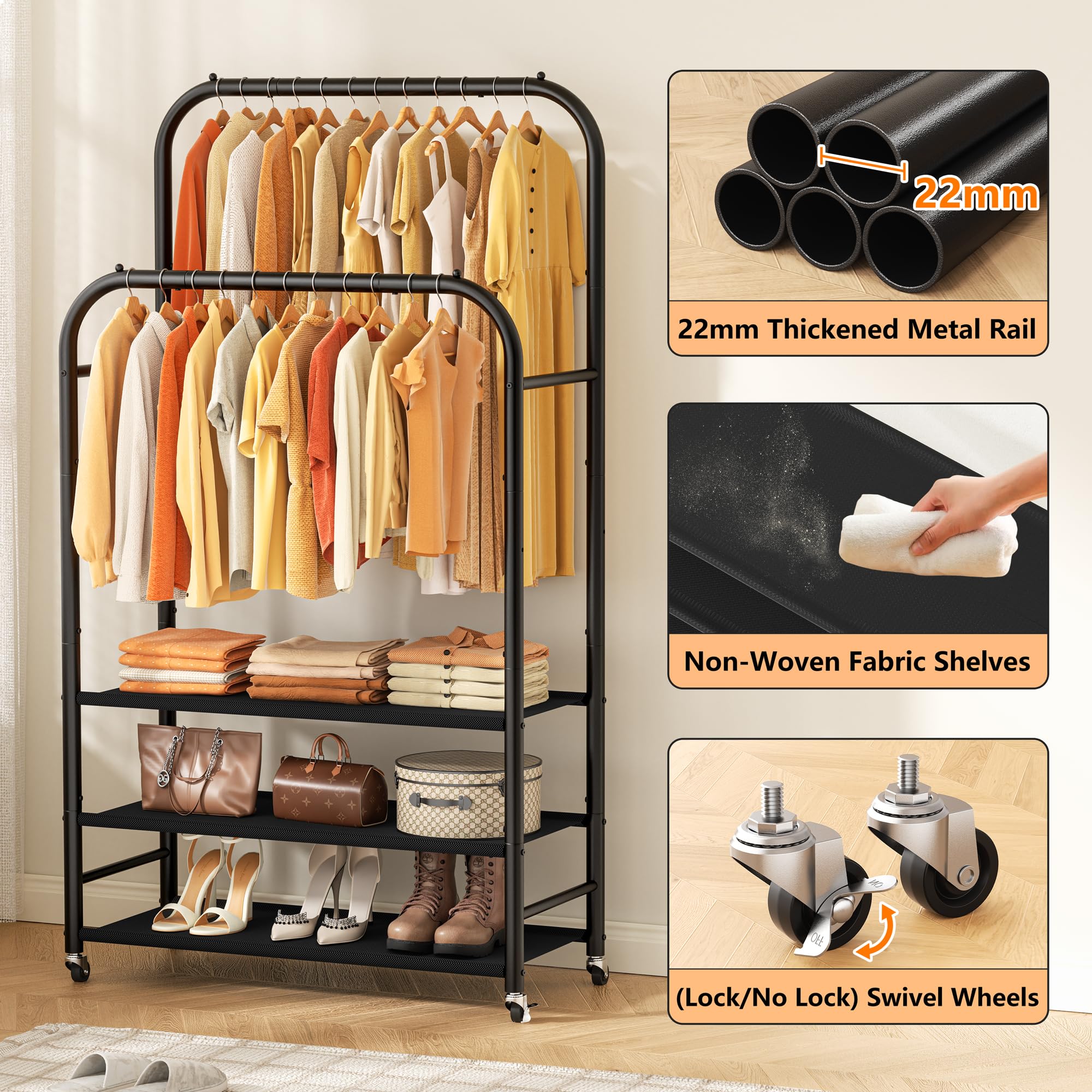 HOMIDEC rack on wheels with locking casters for secure placement