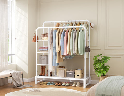 HOMIDEC double rods rack side view highlighting sturdy frame and space-saving profile.