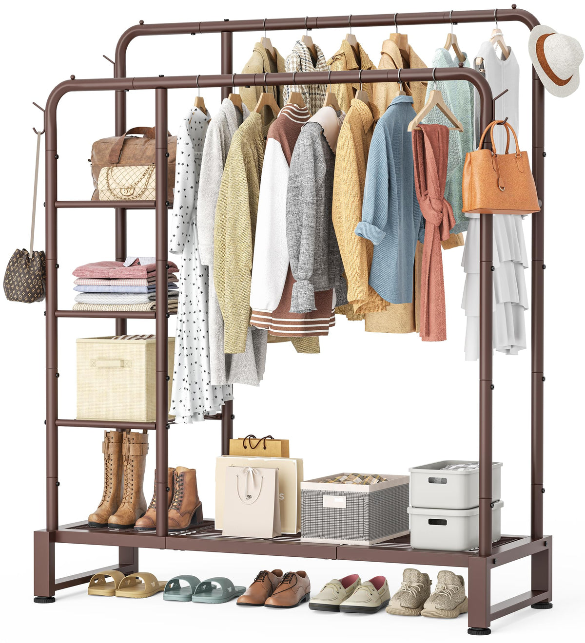 HOMIDEC double rods clothes rack for organized hanging clothes.